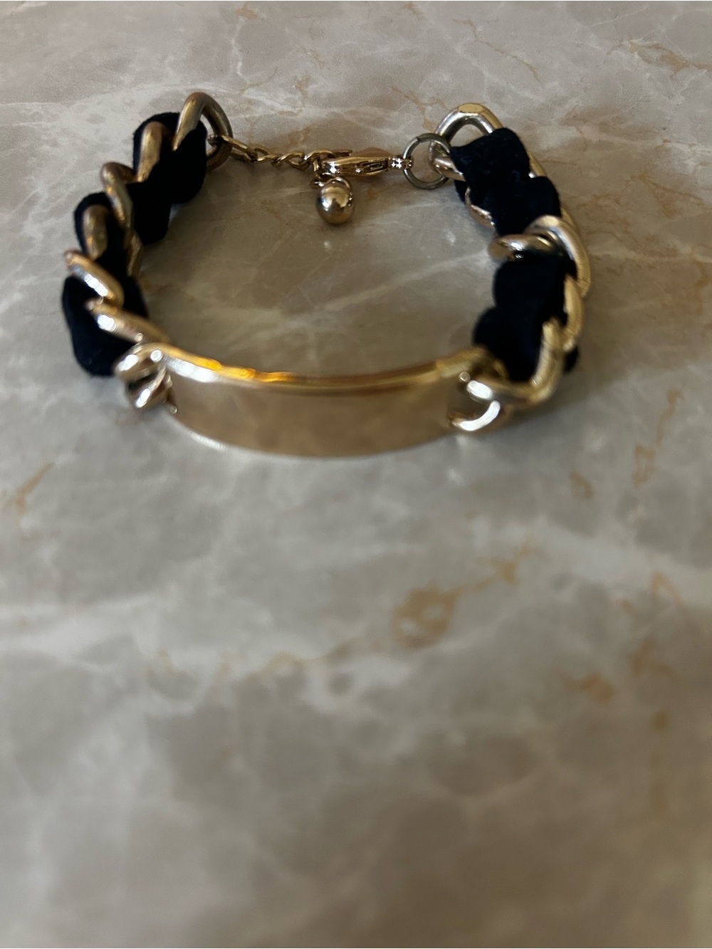 Gold Plate Black Chain Braided Bracelet